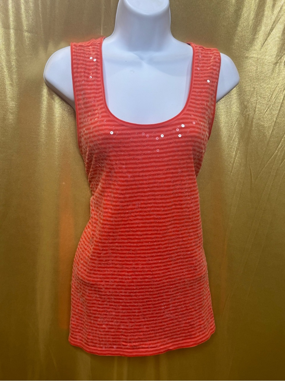 LOFT Orange Striped Sequin Scoop Neck Tank Top - Size Medium